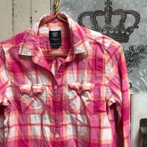 American Eagle women’s hot pink plaid shirt M